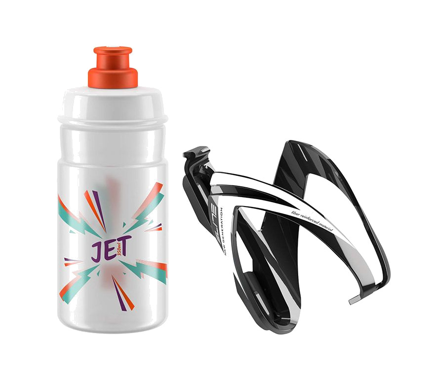 kit de portabidón y bidón ceo negro brillo/blanco/bidon jet transparente/naranja 350 ml