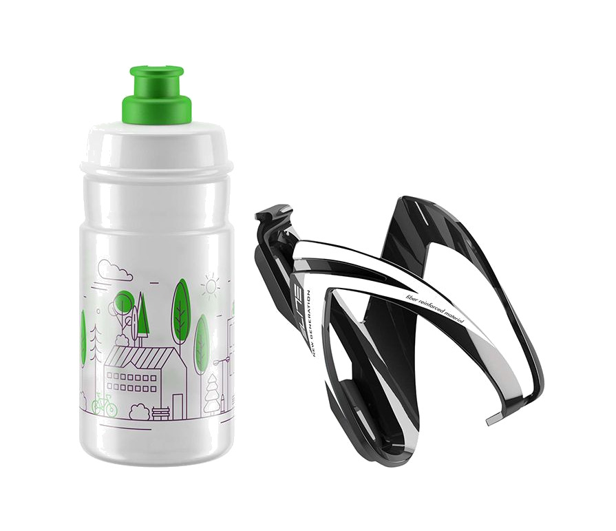 kit de portabidón y bidón ceo negro brillo/blanco/bidon jet transparente/verde 350 ml