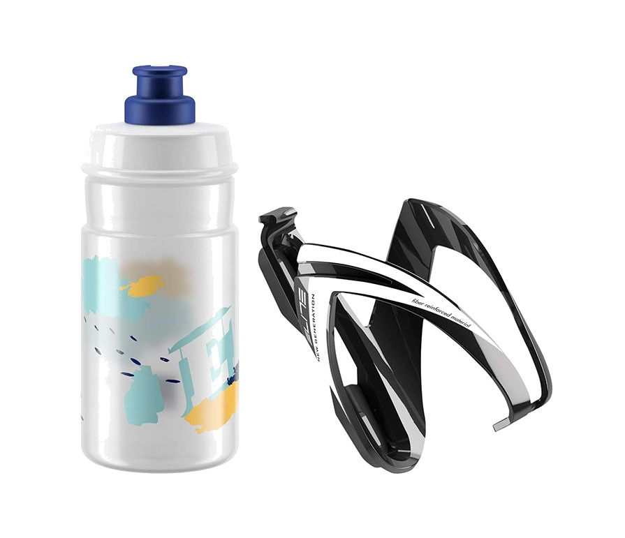 kit de portabidón y bidón ceo negro brillo/blanco/bidon jet transparente/azul 350 ml