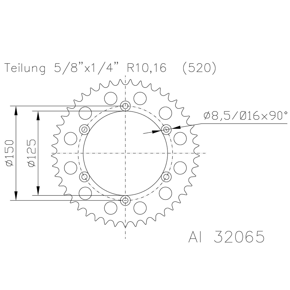 ESJOT Corona plato transmision aluminio negro 51-32065-44BP dientes - Imagen 2 de 2