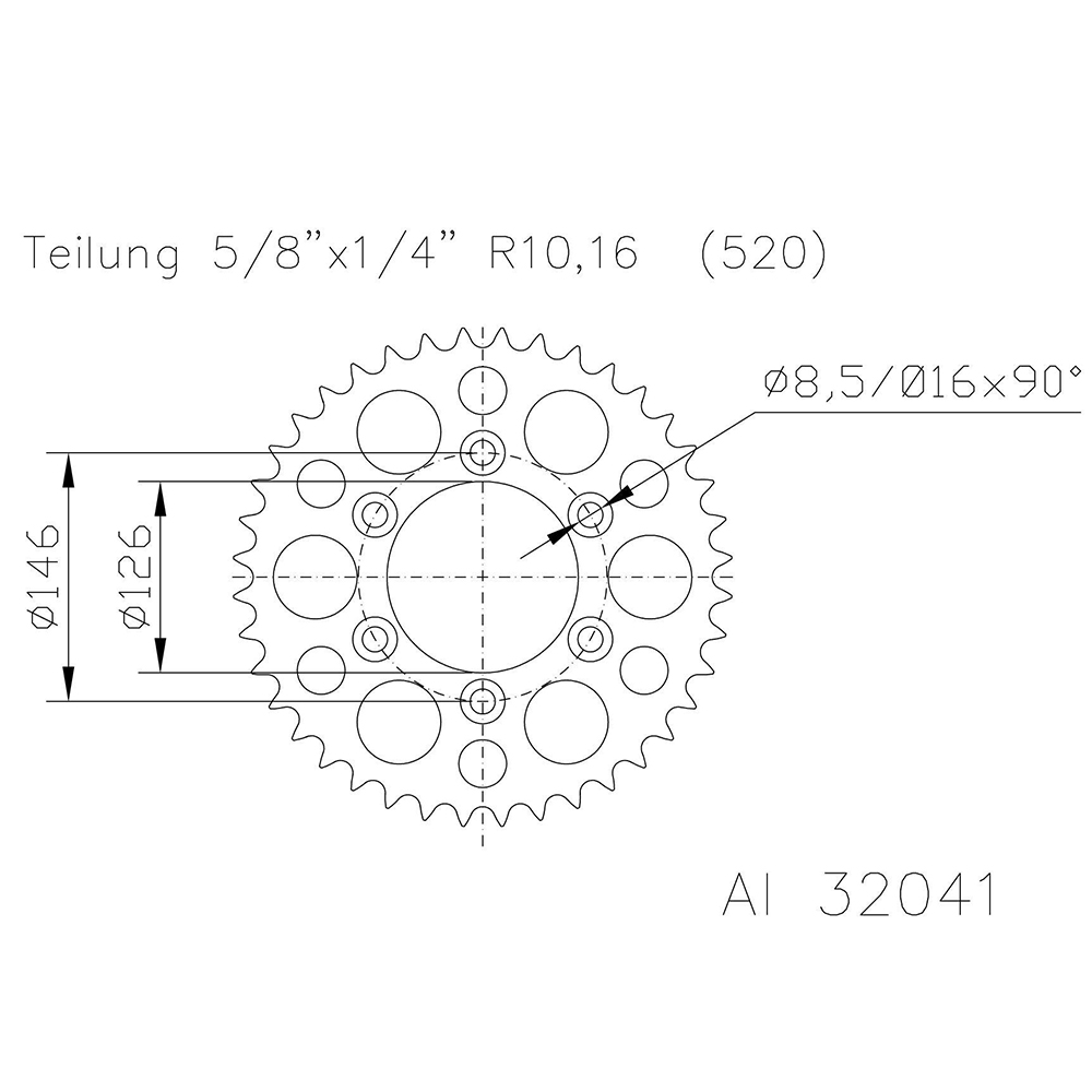 ESJOT Kettenradplatte Aluminium Übertragung schwarz 51-32041-44 dientes - Bild 1 von 1