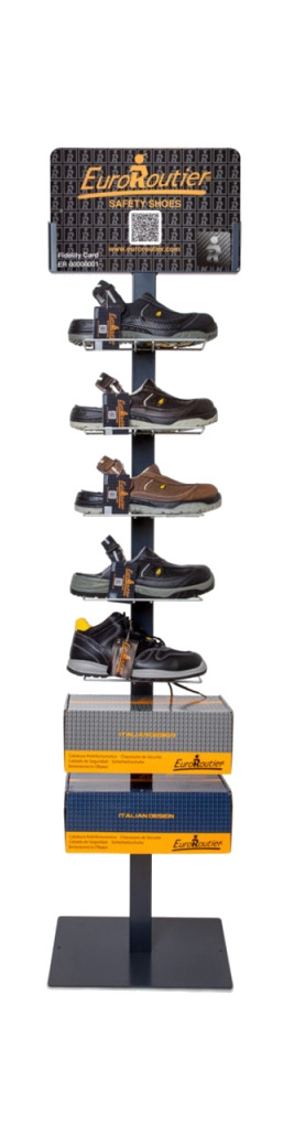 expositor con pantalla zapatos 50x70x190