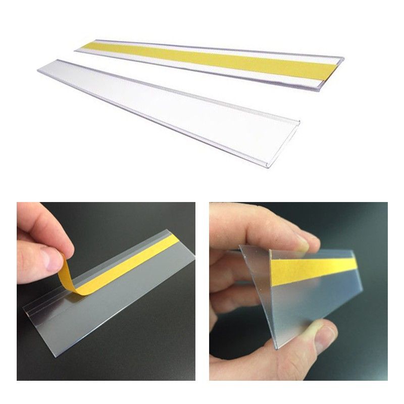 porta etiquetas autoadhesivas transparentes para estantería expositor pvc 40x1000 mm