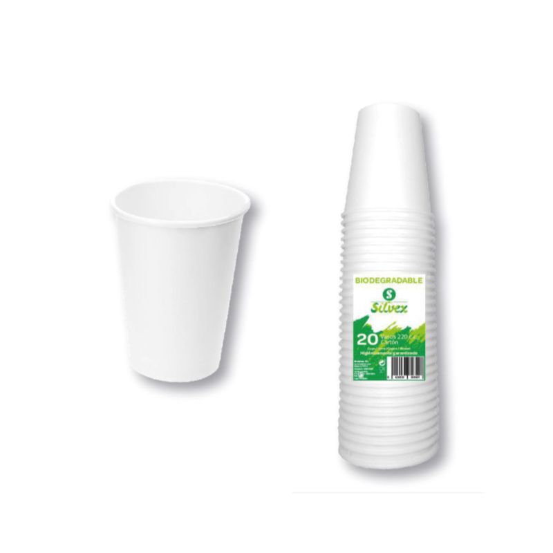 pack 20 vasos biodegradables de cartón  220 cc