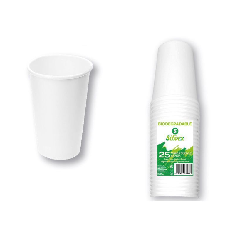 pack 25 vasos biodegradables de cartón  500 cc