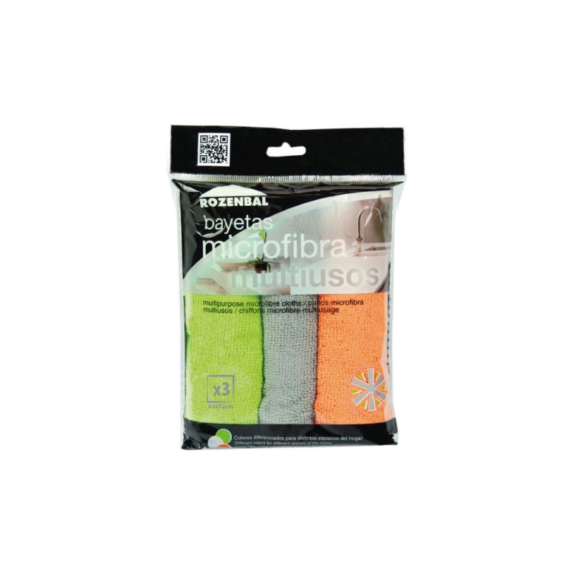 pack 3 bayetas microfibra multiusos  32x32 cm