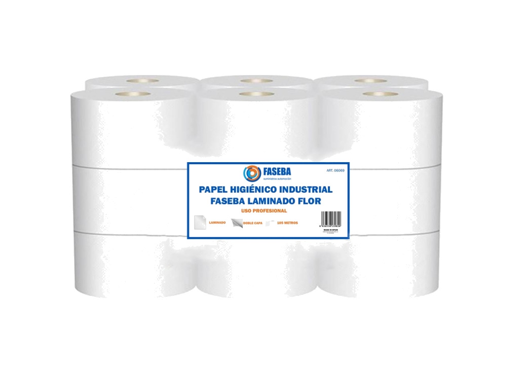 bobina de papel higiénico industrial laminado flor (18u)
