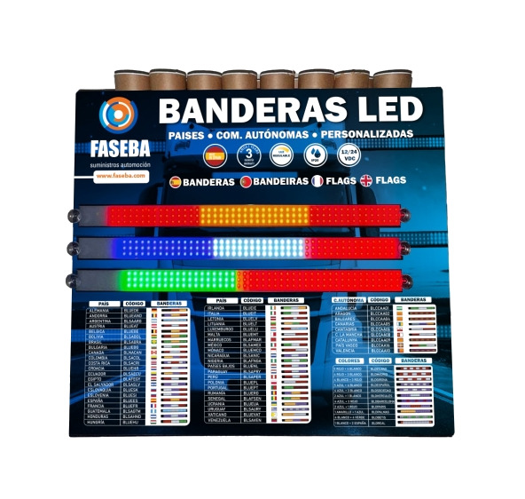 expositor de banderas con iluminación led