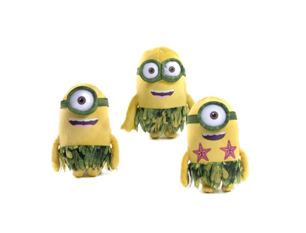 peluche con bolsa minions hawaianos 18 cm