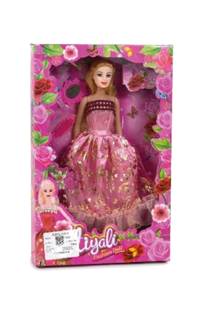 muñeca con vestido de gala y accesorios