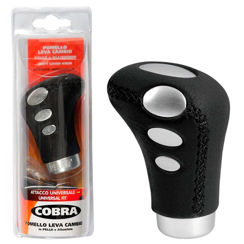 pomo palanca cambio cobra de cuero y aluminio para vehículos universales