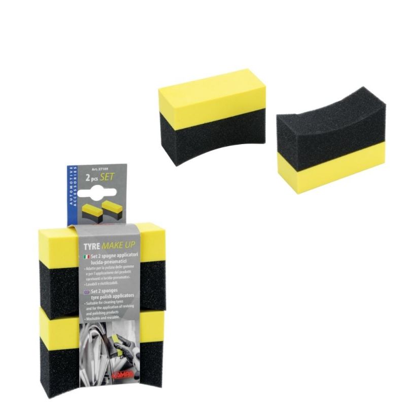 pack 2 esponjas abrillantadoras neumáticos 95x65x40mm para cuidado profesional de coches - mango de espuma eva ergonómico