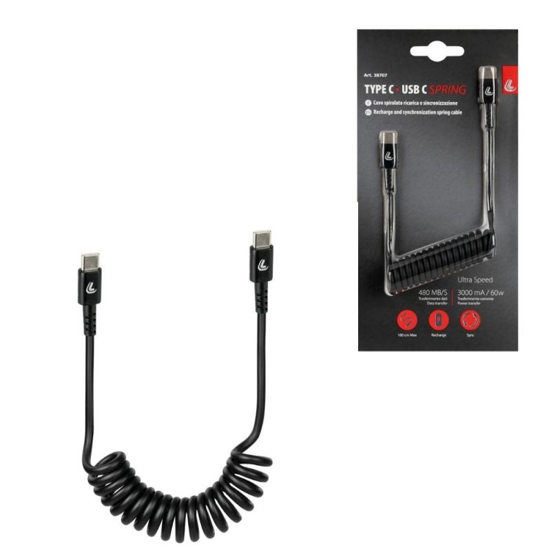 cable de carga en espiral usb type c 100 cm para coche y moto
