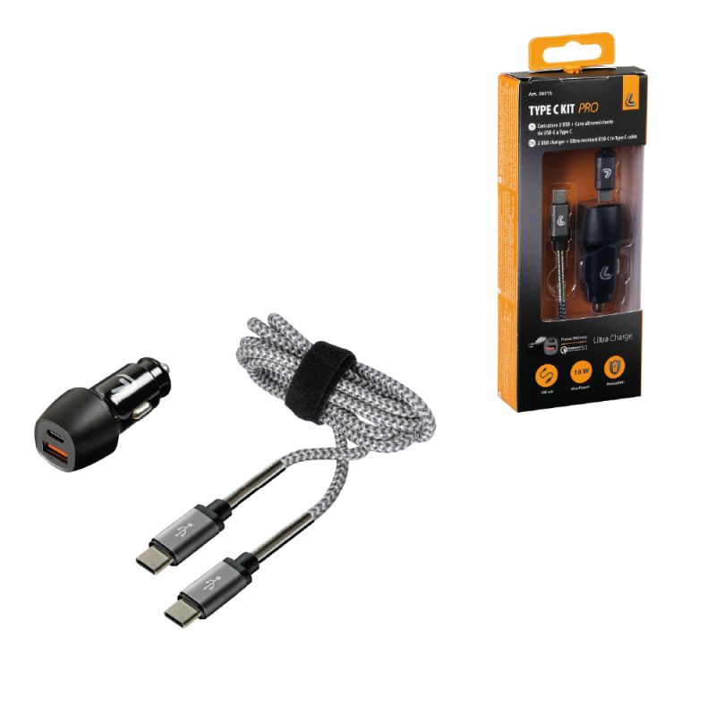 cargador de mechero doble toma + cable usb/type c, carga rápida y segura