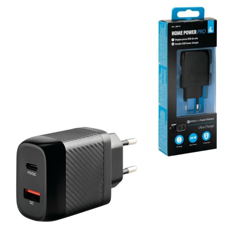 cargador de pared 2 puertos usb/type c 20w con carga súper rápida y protección avanzada