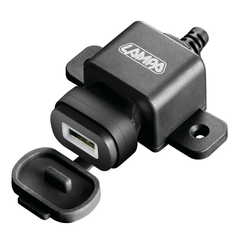 cargador de mechero fijación con tornillo para moto usb 12/24v 2400ma lampa