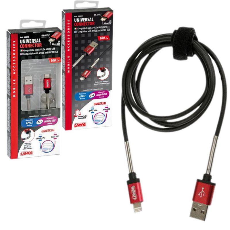 cable de carga universal usb/micro usb/apple 8 pins 100cm - compatible con dispositivos apple y micro usb