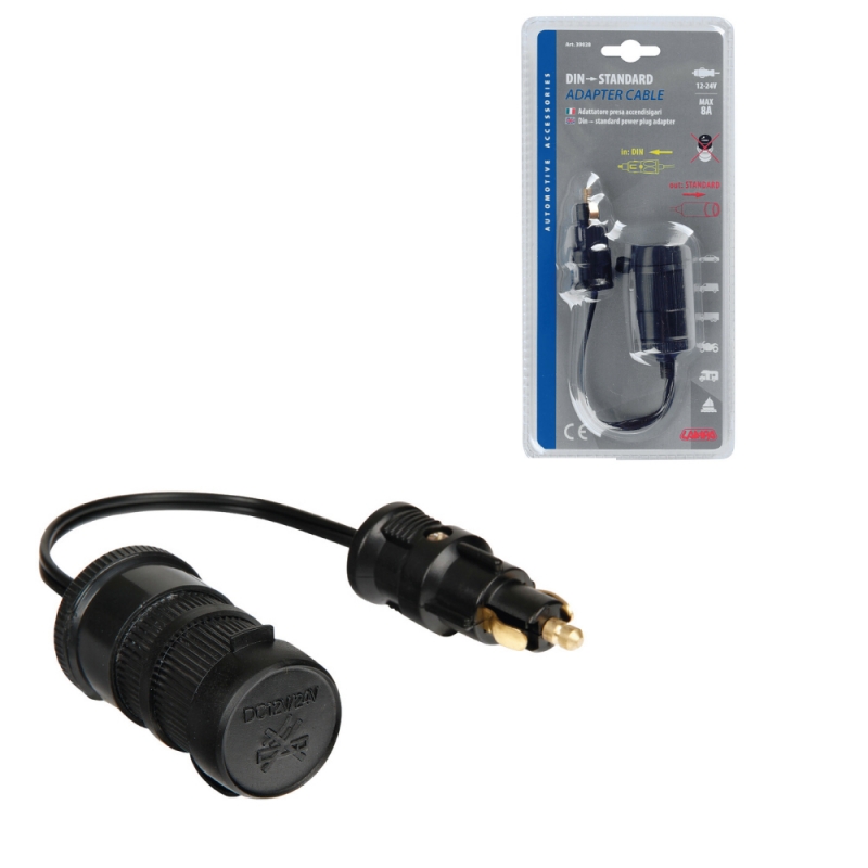 adaptador enchufe mechero con alargador standard+din 12/24v 8a de lampa
