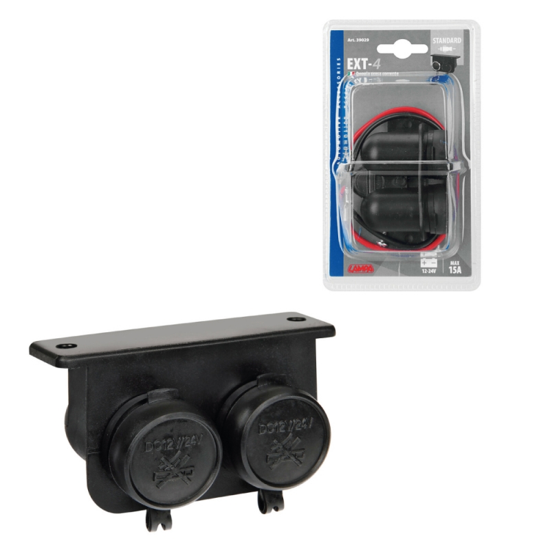 enchufe mechero 2 tomas impermeable 12/24v lampa