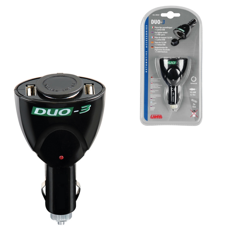 enchufe mechero 1 toma + 2 puertos usb duo3 standard 12/24v 60 cm