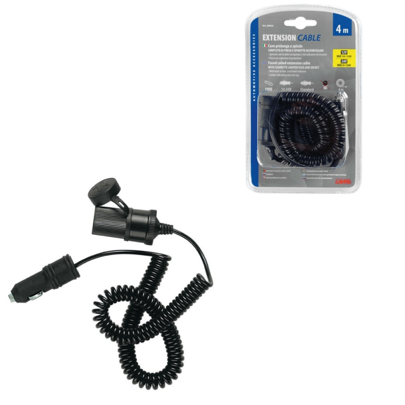 enchufe mechero con alargador espiral 4m led 12/24v - lampa