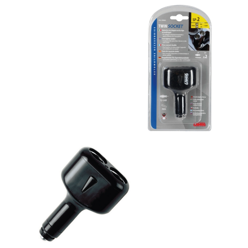 enchufe mechero gemelo con luz led y doble toma de 10a 12/24v