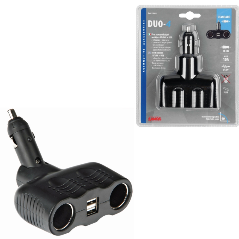 Double Cigarette Lighter Charger with 2 USB Ports DUO-4 STANDARD LAMP  8000692390696| eBay