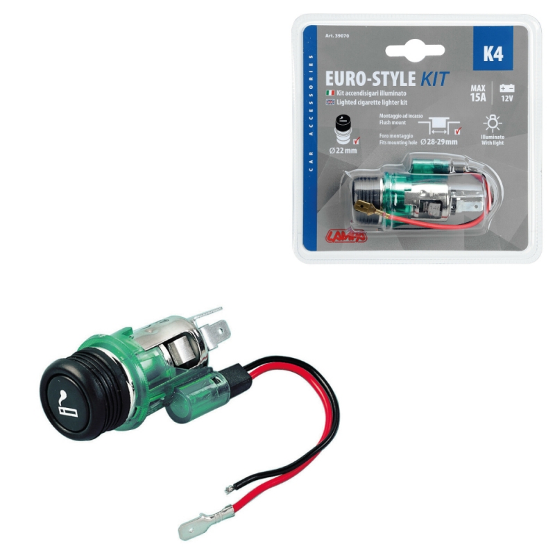 enchufe mechero europeo con luz k4 ø22mm 12v - encendedor iluminado y de cigarrillos con desconexión automática