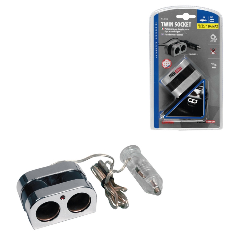 enchufe mechero 2 tomas 12/24v 10a con cable de 200cm