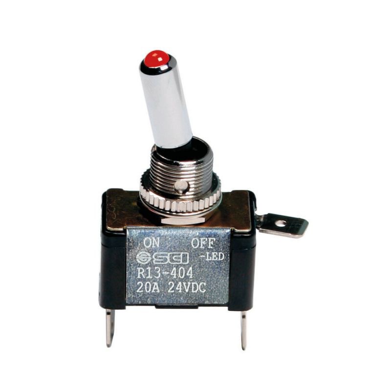 interruptor de palanca 2 terminales 12/24v 20a de aluminio con testigo led