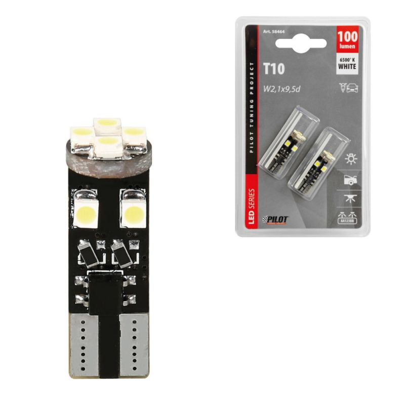 blister 2 lámparas bombillas led t10 12v 8smd con resistencia incorporada para evitar la luz en el tablero