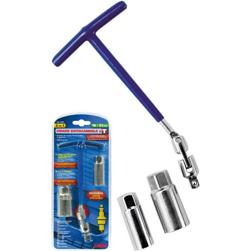 llave de bujía 16+21 mm con bocas intercambiables