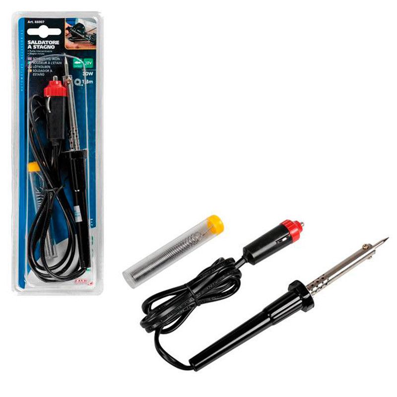 soldador 12v 30w con punta intercambiable y estaño incluido