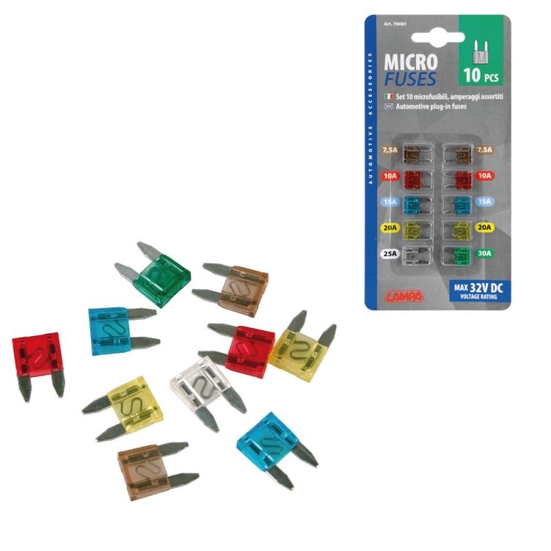 blister 10 fusibles plano mini lampa - set de 10 fusibles de diferentes amperajes
