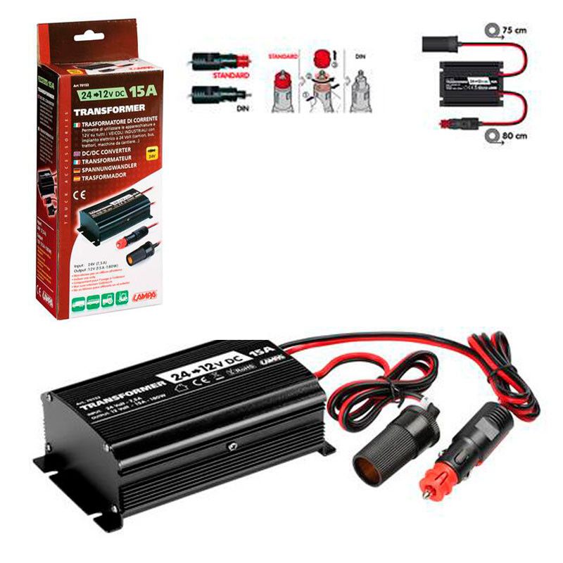 transformador con cable 24v-12v 15a 75cm para equipos industriales