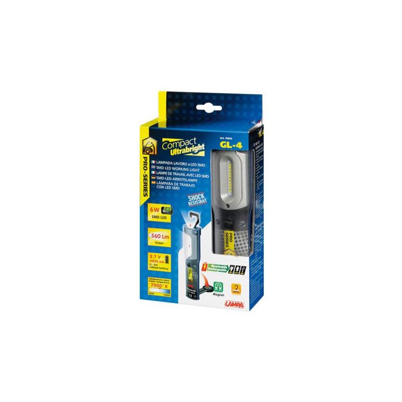 linterna led recargable gl4 con base magnética y gancho - lampa