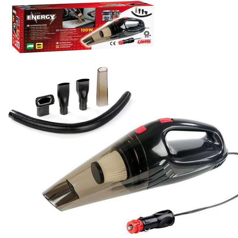 aspirador de mano para coche 24v 100w 5m con filtro desmontable y accesorios