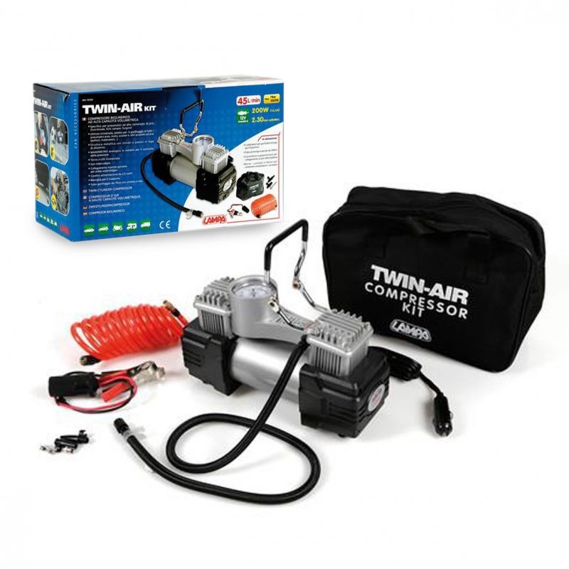compresor bicilindrico con manómetro twin air 12v 200w - lampa
