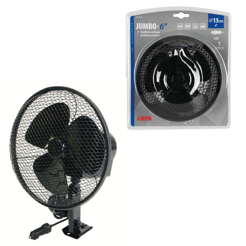 ventilador oscilante jumbo 12v con aspas metálicas y fijación por tornillos
