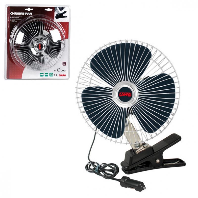 ventilador gigante con pinza o fijo 24v 16w - parrilla de metal cromado - operación fija u oscilante
