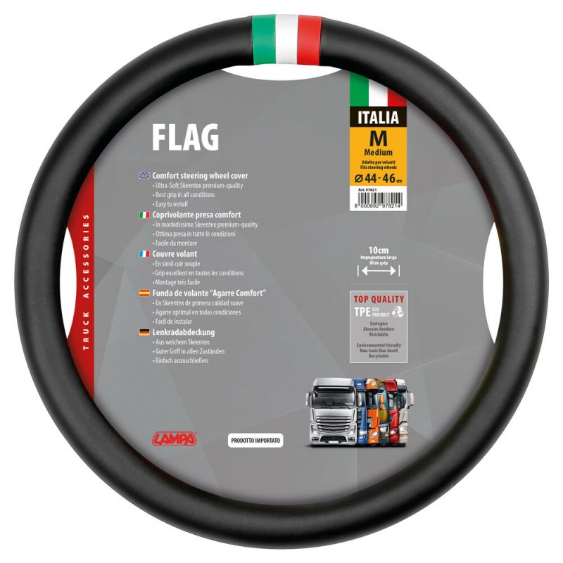 funda de volante bandera de italia m 44/46 cm - piel sintética suave - excelente agarre en todas las direcciones