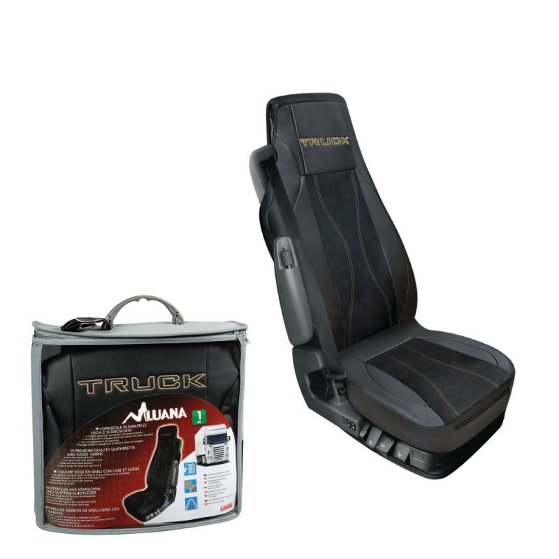 funda de asiento para camión de cuero sintético con bolsillos delantero y trasero