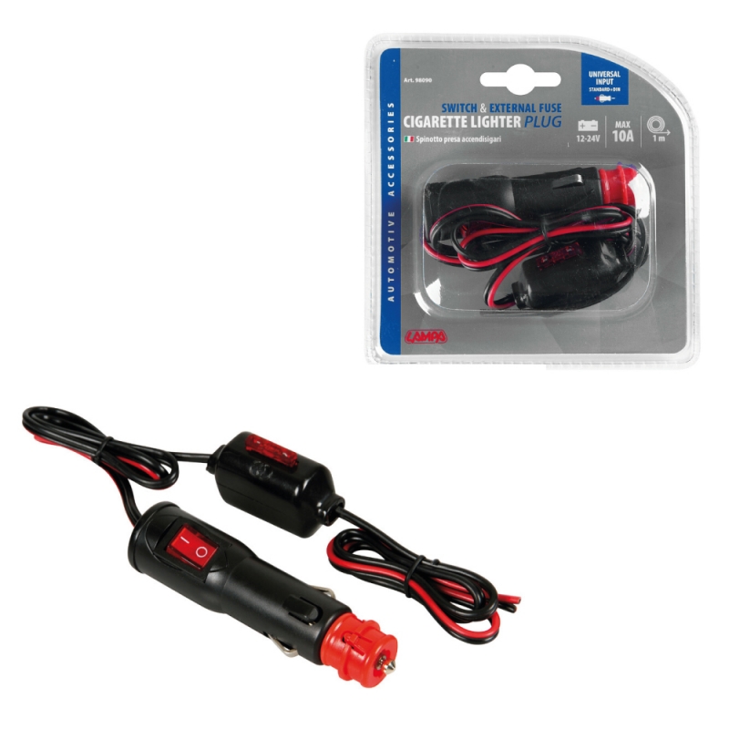 enchufe mechero con fusible externo 12/24v 10a con interruptor - lampa