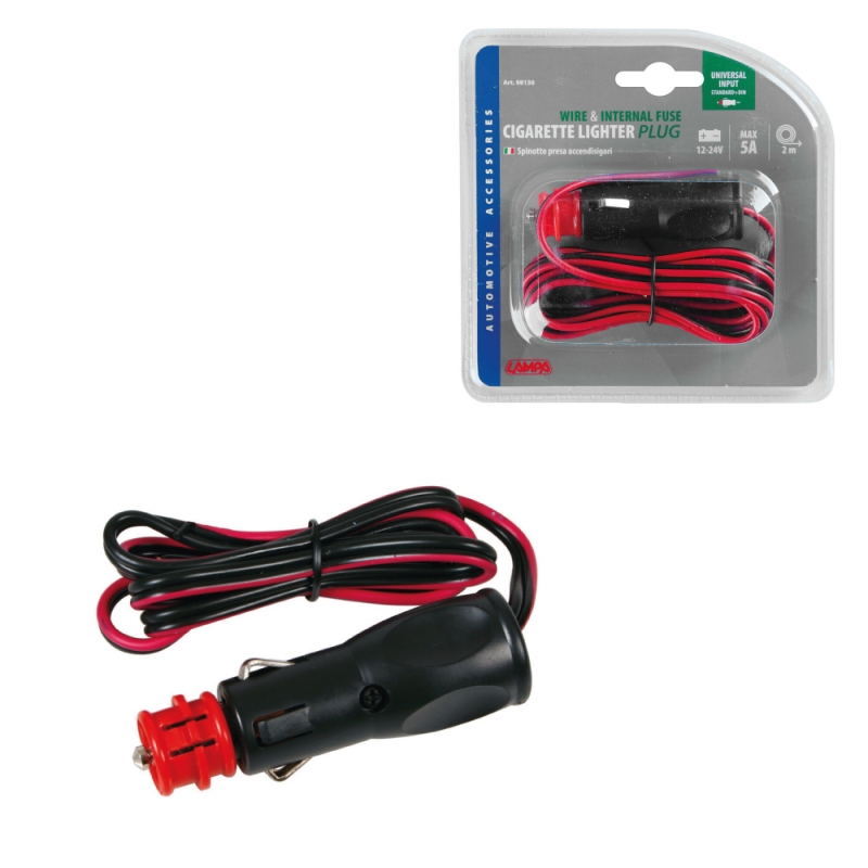 enchufe mechero universal 2 m 5a 12/24v - cable de 200cm