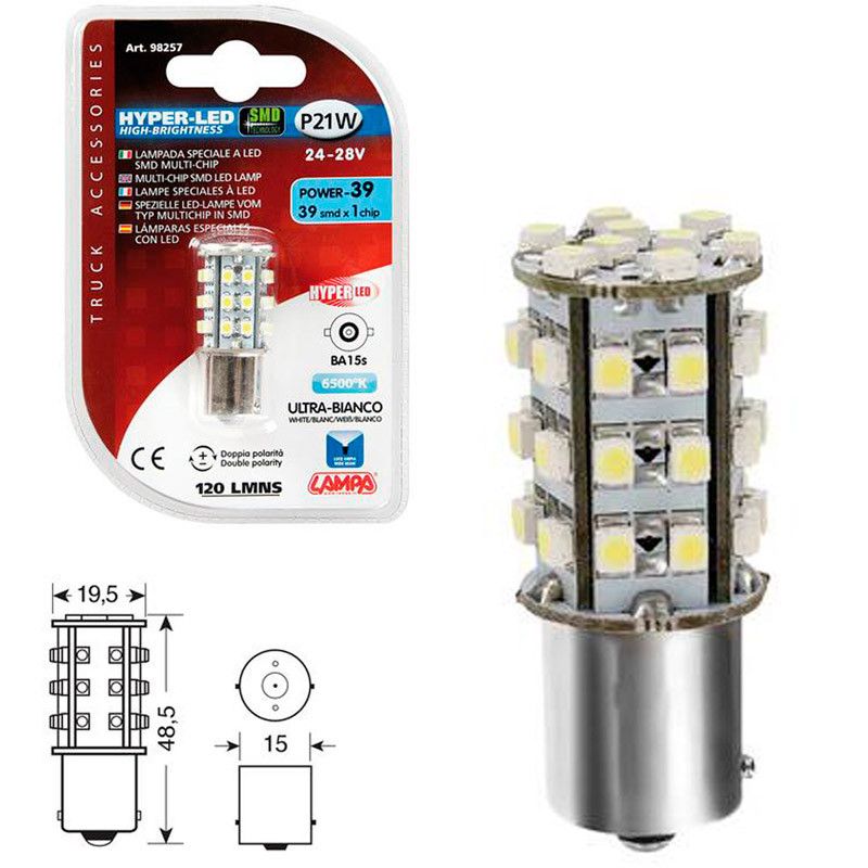 lámpara bombilla hyper led power 39 24/28v p21w de lampa