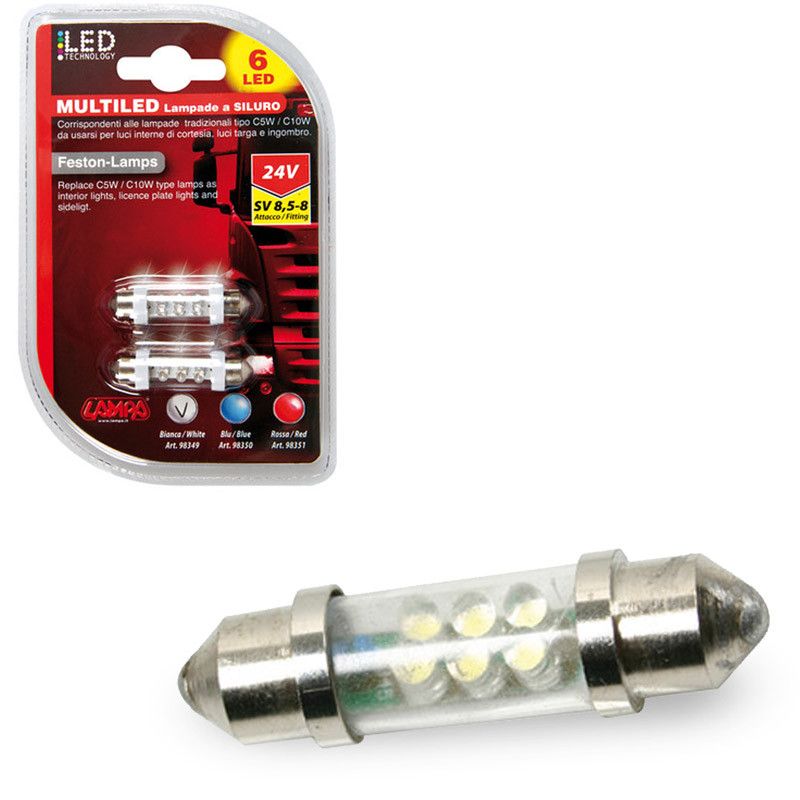 blister 2 lámparas bombillas blancas 11x41 mm 6 led siluro 24v sv8 5-8 para luces de cortesía y matrícula