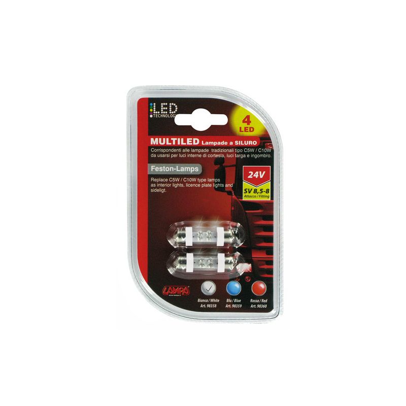 blister 2 lámparas led siluro 24v sv8 5-8 para luces de cortesía interiores y matrícula