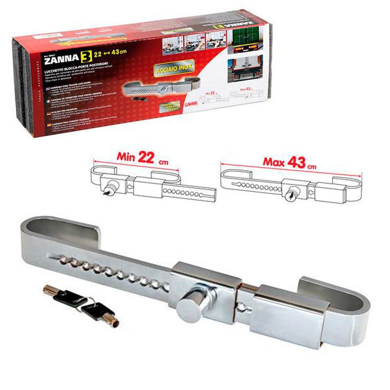 cierre de seguridad de acero inoxidable para puertas traseras de camiones y contenedores - ajustable de 22 a 43 cm - doble llave incluida