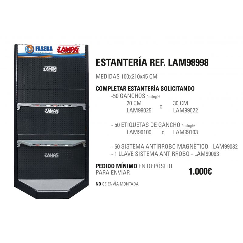 expositor rinconera de estantería lampa 210x100x45 cm con 3 paneles y 2 estantes