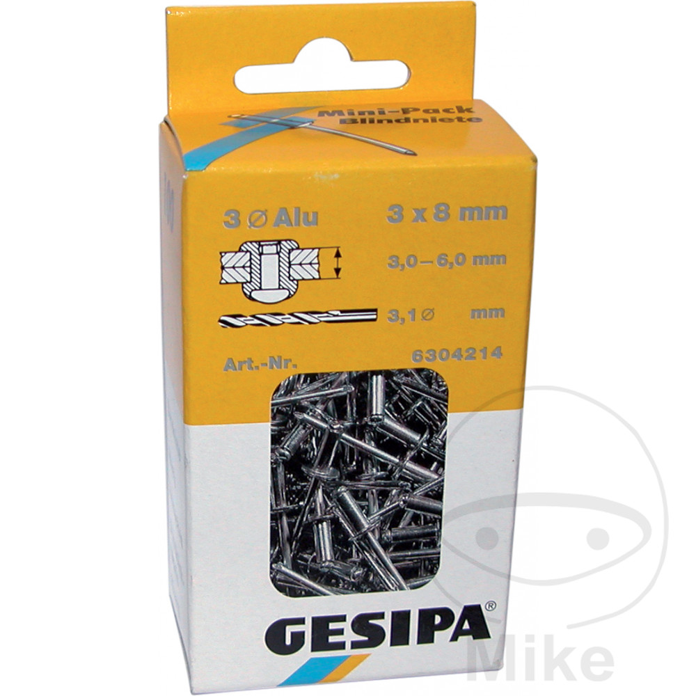 pack 100 remaches ciego cabeza plana redonda 3 x 8